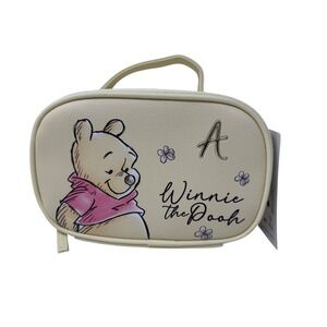 Disney Winnie the Pooh "Initial A" Cosmetic Bag Cream Faux Leather Travel Pouch